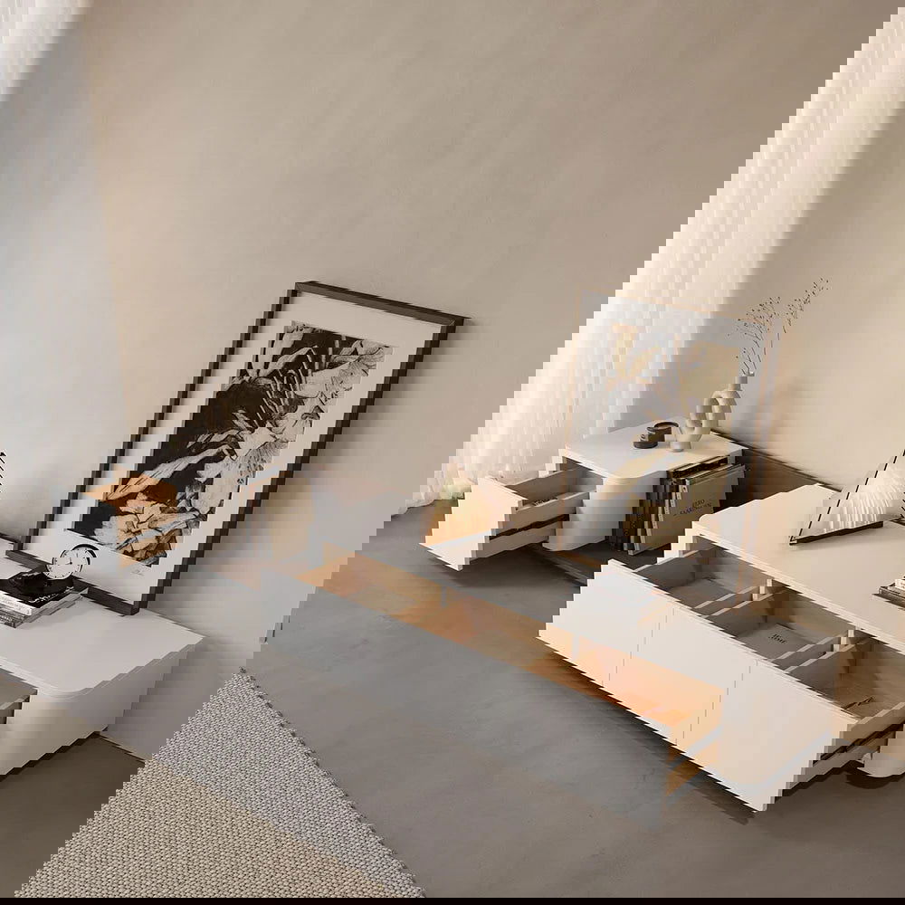 3000mm Walnut & White Modern Wood Extendable TV Stand with 4 Drawer Media Console - 