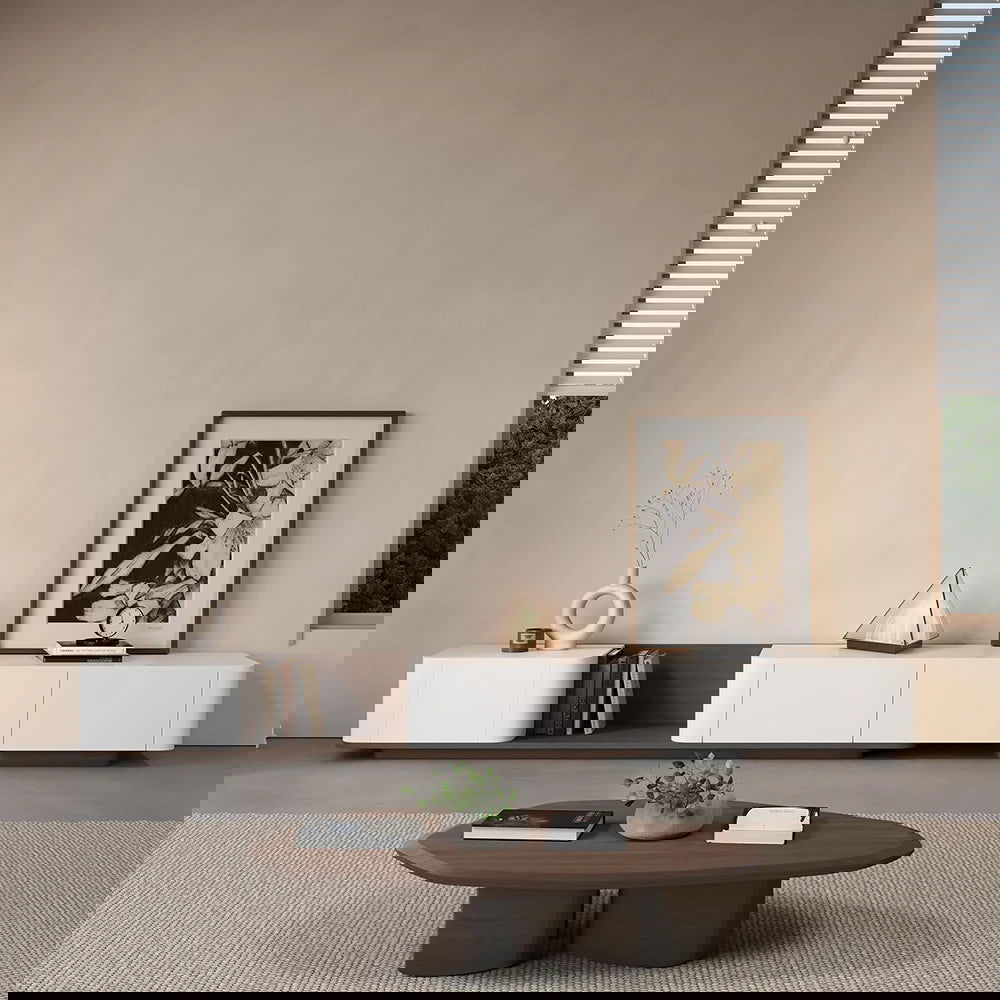 3000mm Walnut & White Modern Wood Extendable TV Stand with 4 Drawer Media Console - Homary