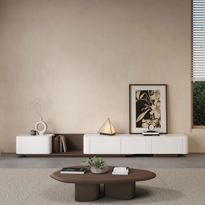 3000mm Walnut & White Modern Wood Extendable TV Stand with 4 Drawer Media Console - Homary