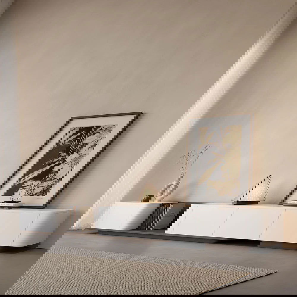 3000mm Walnut & White Modern Wood Extendable TV Stand with 4 Drawer Media Console - Homary