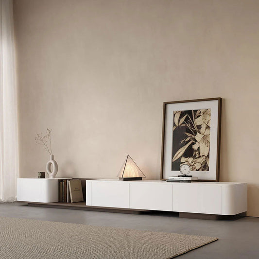 3000mm Walnut & White Modern Wood Extendable TV Stand with 4 Drawer Media Console - Homary