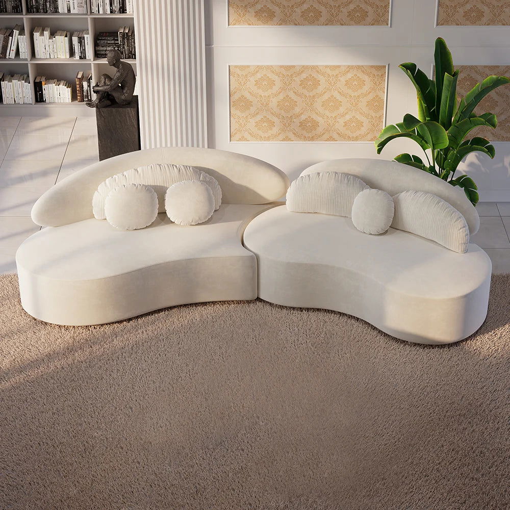 3010mm Modern Beige Curved Sectional Modular Sofa Velvet Upholstery for Living Room - 