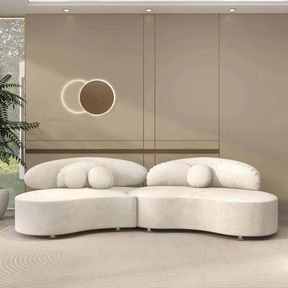 3010mm Modern Beige Curved Sectional Modular Sofa Velvet Upholstery for Living Room - 