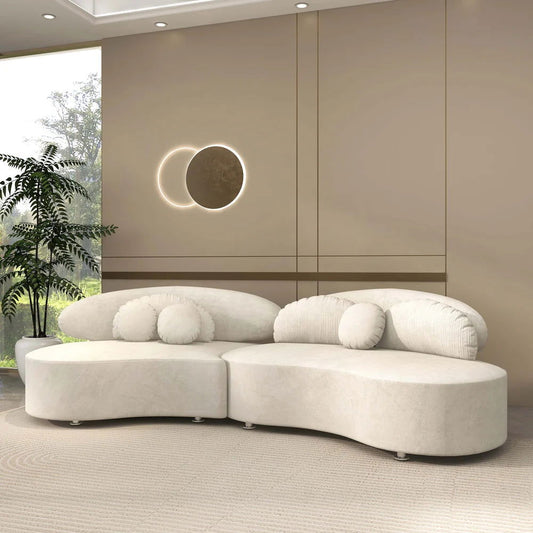 3010mm Modern Beige Curved Sectional Modular Sofa Velvet Upholstery for Living Room - Homary