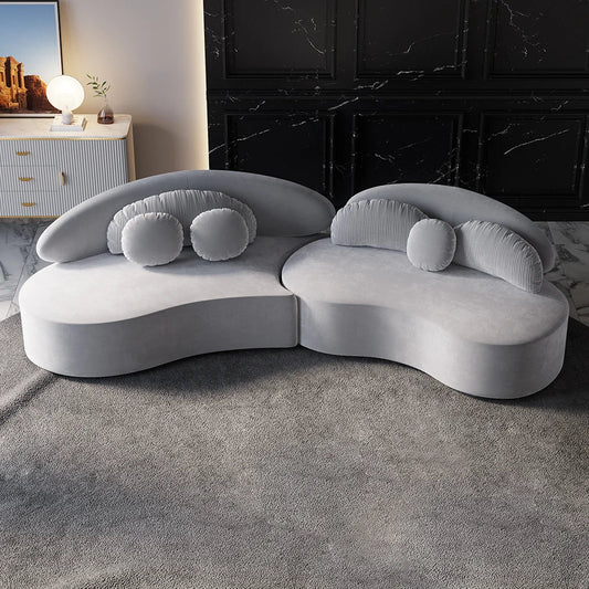 3010mm Modern Light Grey Curved Velvet Sectional Modular Sofa for Living Room - 