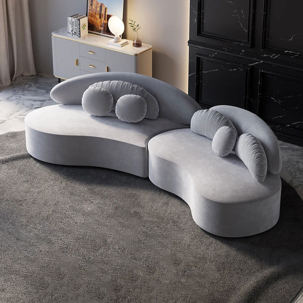 3010mm Modern Light Grey Curved Velvet Sectional Modular Sofa for Living Room - Homary