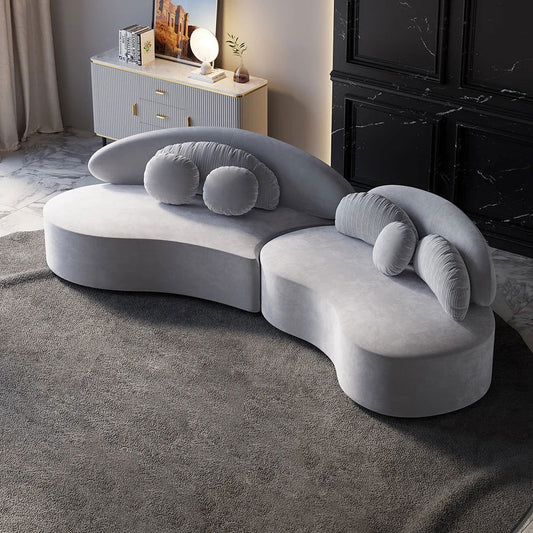 3010mm Modern Light Grey Curved Velvet Sectional Modular Sofa for Living Room - Homary