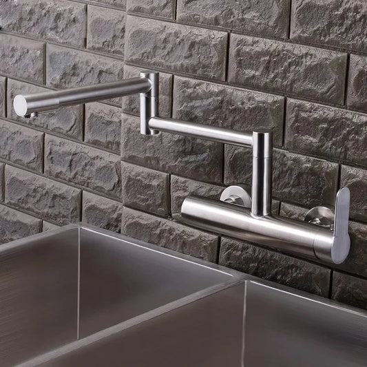 304 Stainless Steel Wall Mounted Foldable Single Handle Kitchen Faucet in Brushed Nickel - Homary