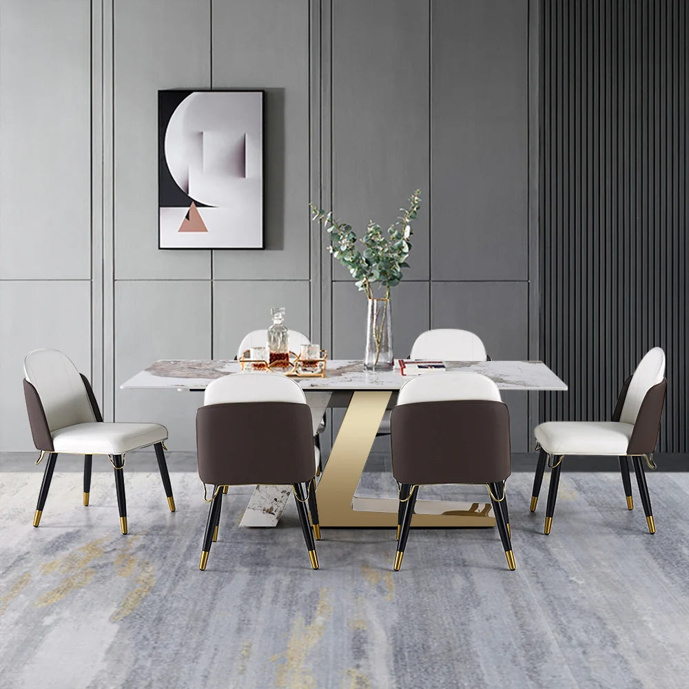 Luxotic 1800mm Modern Stone Top Dining Table with 6 Chairs in Gold