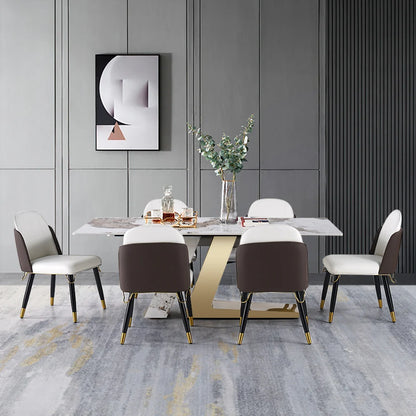 Luxotic 1800mm Modern Stone Top Dining Table with 6 Chairs in Gold