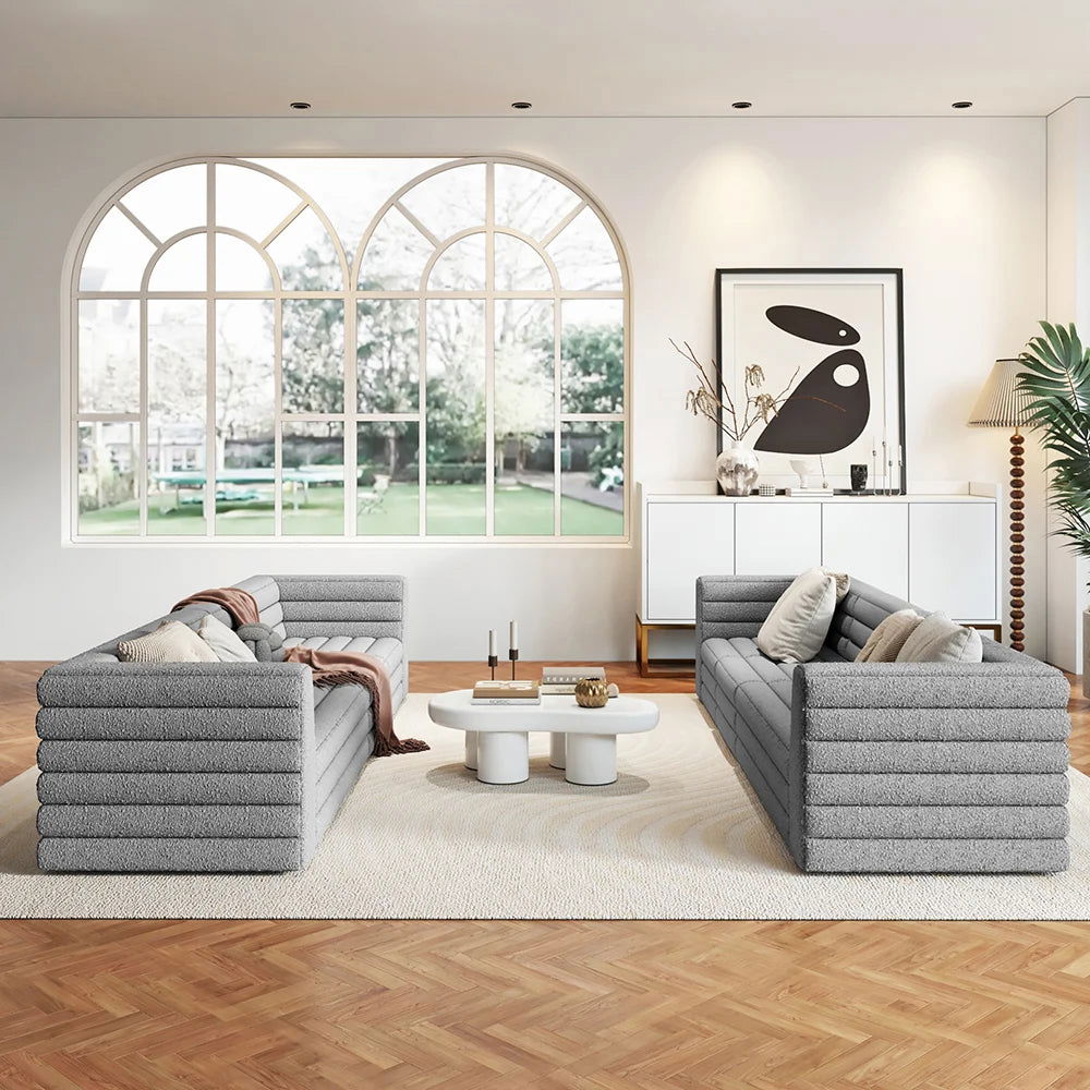 3200mm U-Shaped Modern Grey Boucle Modular Sectional Sofa for 8 Seaters - 