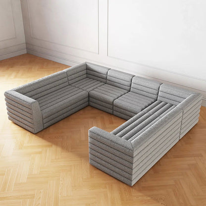3200mm U-Shaped Modern Grey Boucle Modular Sectional Sofa for 8 Seaters - 