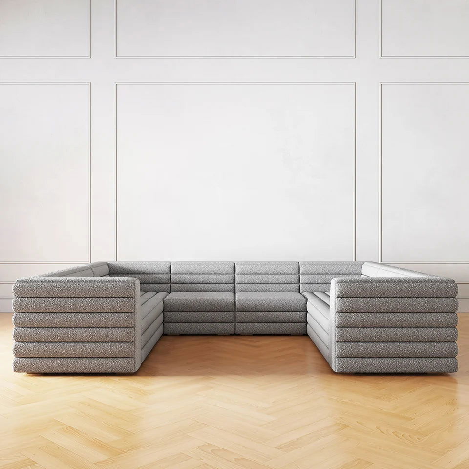 3200mm U-Shaped Modern Grey Boucle Modular Sectional Sofa for 8 Seaters - 