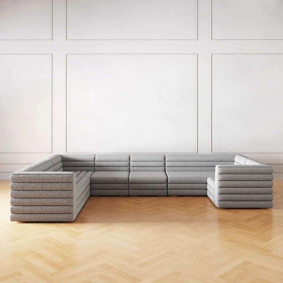 3200mm U-Shaped Modern Grey Boucle Modular Sectional Sofa for 8 Seaters - 