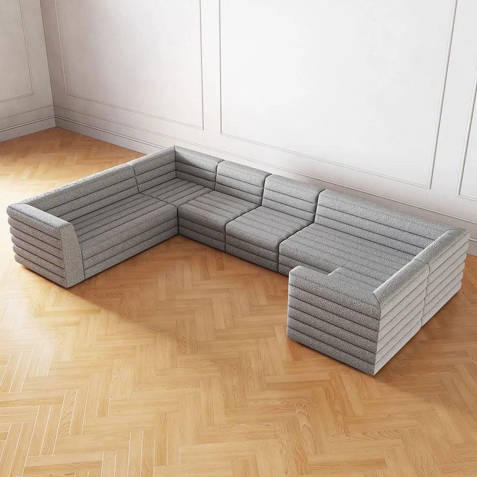 3200mm U-Shaped Modern Grey Boucle Modular Sectional Sofa for 8 Seaters - 