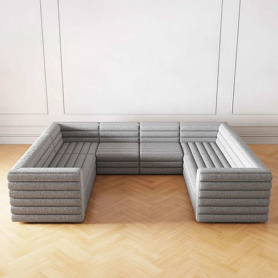 3200mm U-Shaped Modern Grey Boucle Modular Sectional Sofa for 8 Seaters - 