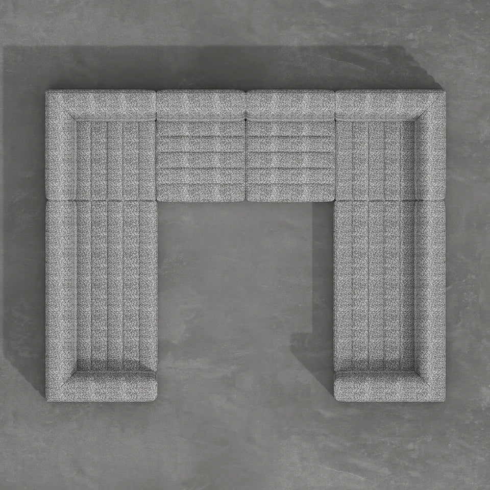 3200mm U-Shaped Modern Grey Boucle Modular Sectional Sofa for 8 Seaters - 