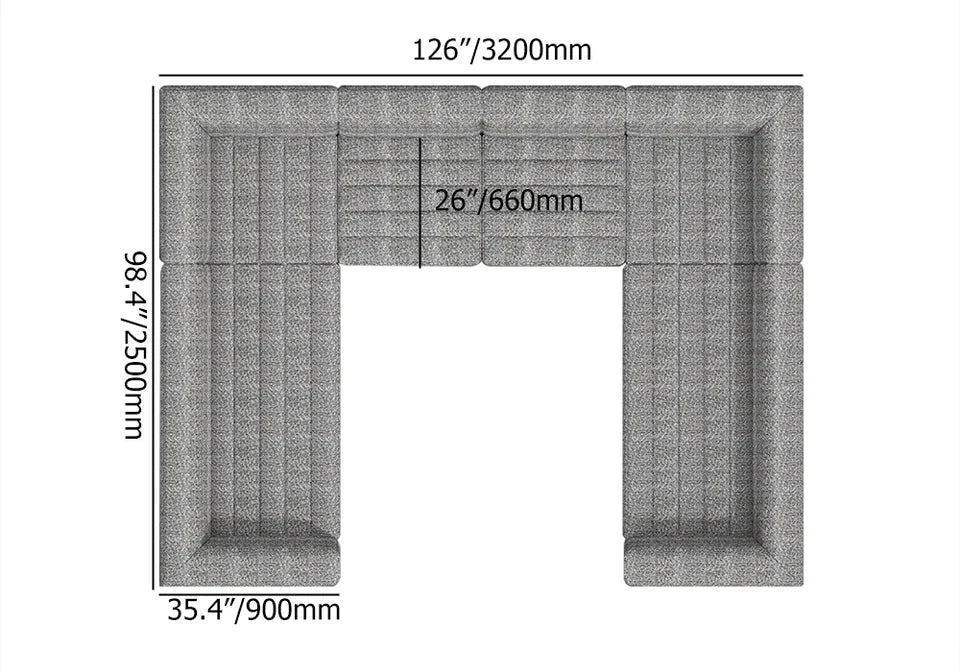 3200mm U-Shaped Modern Grey Boucle Modular Sectional Sofa for 8 Seaters - 