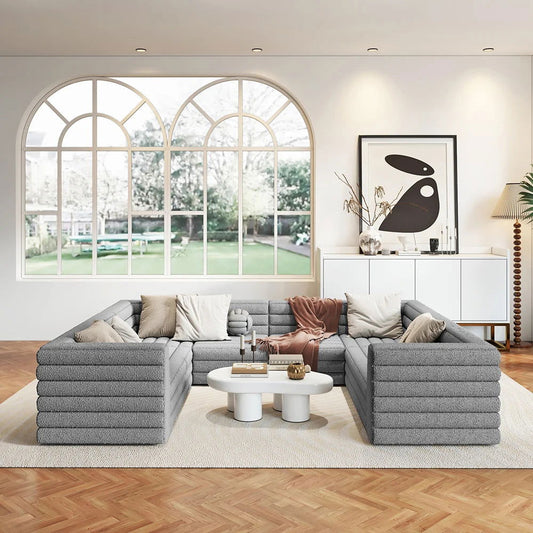 3200mm U-Shaped Modern Grey Boucle Modular Sectional Sofa for 8 Seaters - Homary