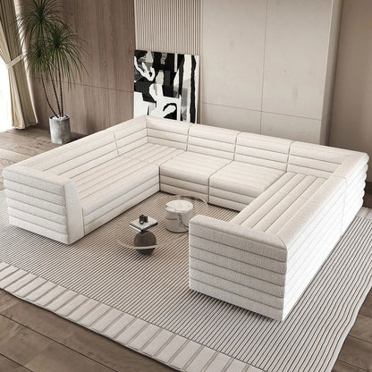3200mm U-Shaped Modern Off White Boucle Modular Sectional Sofa for 8 Seaters - 