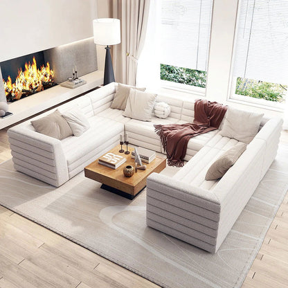 3200mm U-Shaped Modern Off White Boucle Modular Sectional Sofa for 8 Seaters - 