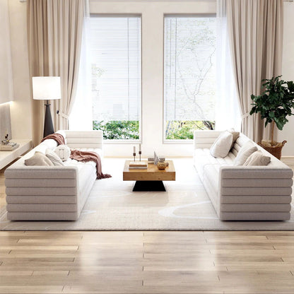 3200mm U-Shaped Modern Off White Boucle Modular Sectional Sofa for 8 Seaters - 