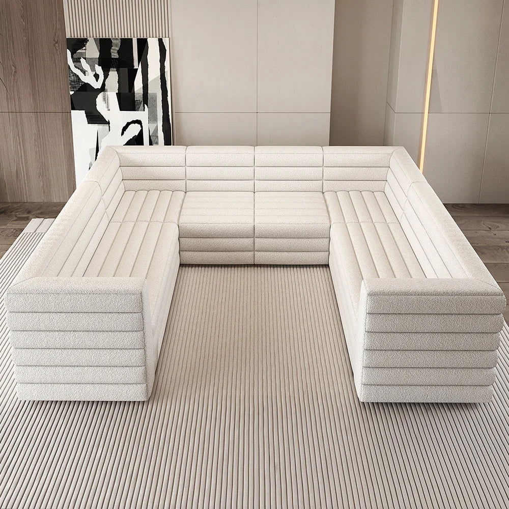 3200mm U-Shaped Modern Off White Boucle Modular Sectional Sofa for 8 Seaters - 