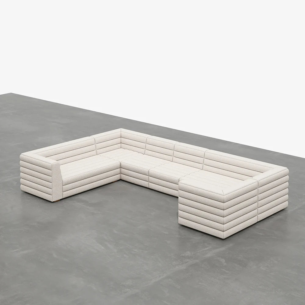 3200mm U-Shaped Modern Off White Boucle Modular Sectional Sofa for 8 Seaters - 