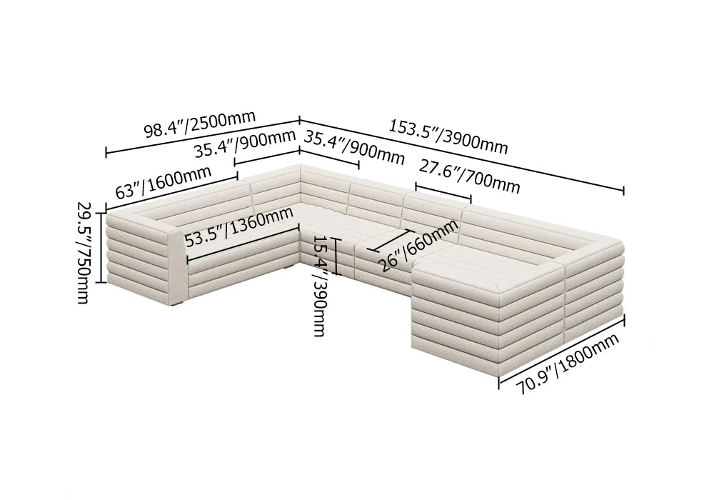 3200mm U-Shaped Modern Off White Boucle Modular Sectional Sofa for 8 Seaters - 