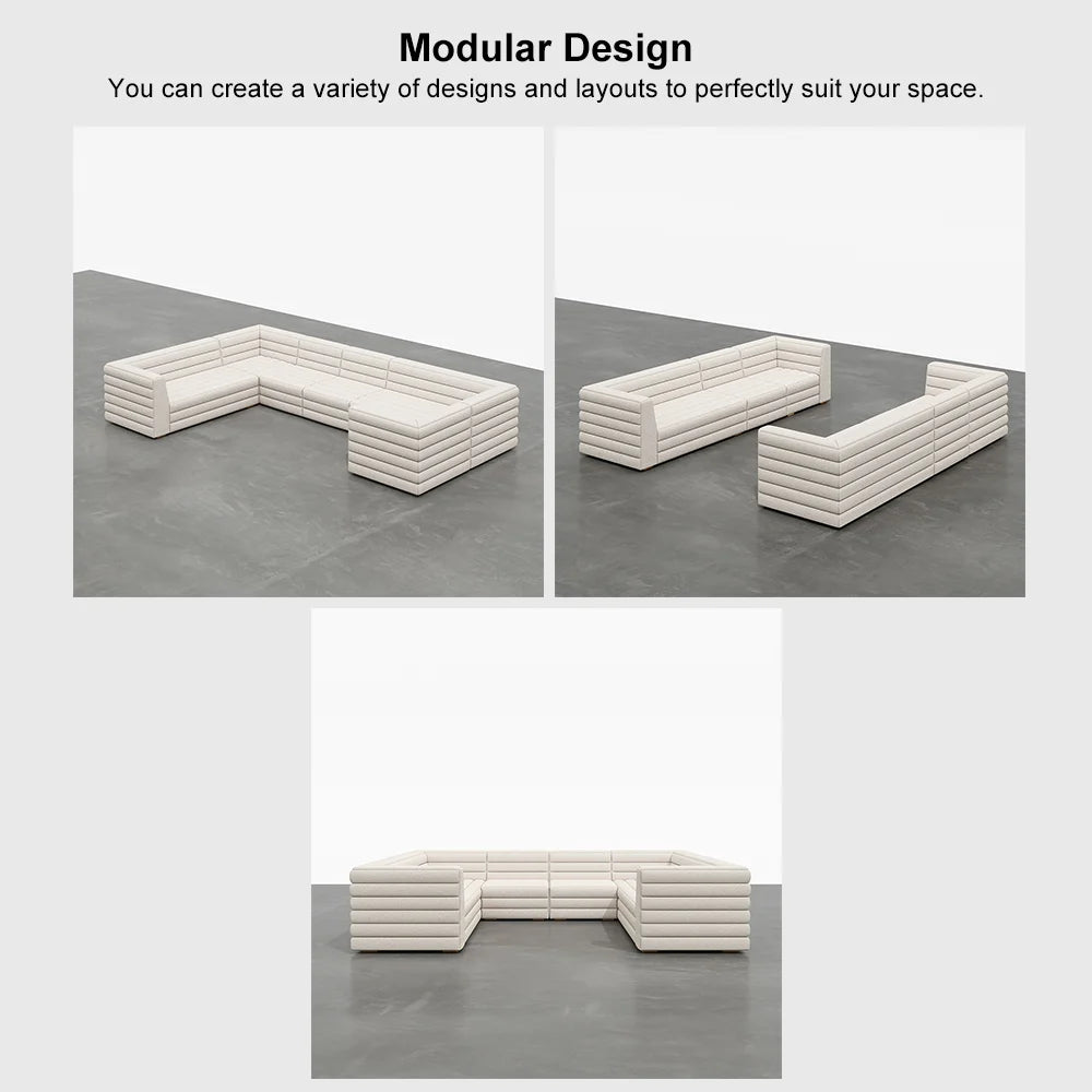 3200mm U-Shaped Modern Off White Boucle Modular Sectional Sofa for 8 Seaters - 