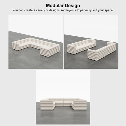 3200mm U-Shaped Modern Off White Boucle Modular Sectional Sofa for 8 Seaters - 