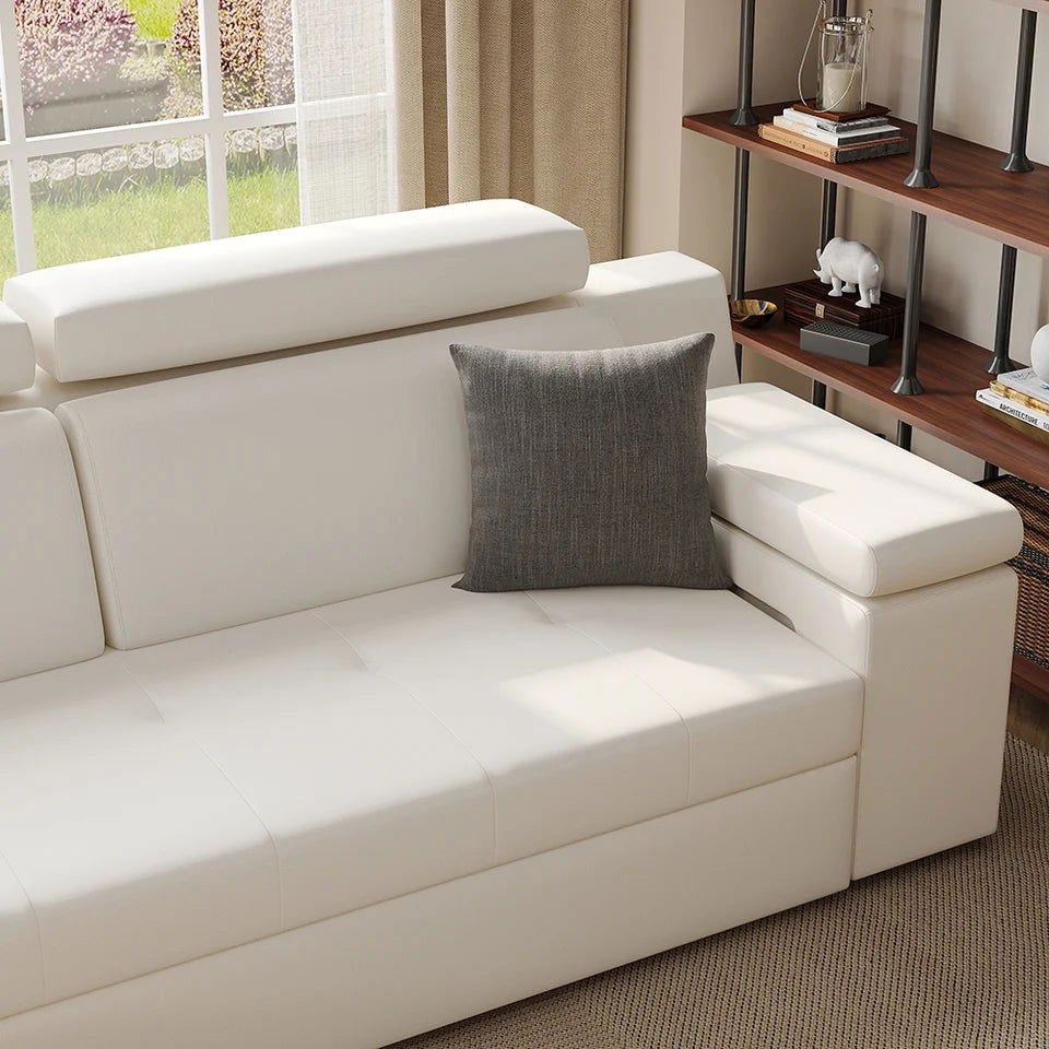 3330mm Sleeper Sectional Storage Sofa Pull Out Bed Headrest Adjustable with USB&Speaker - 