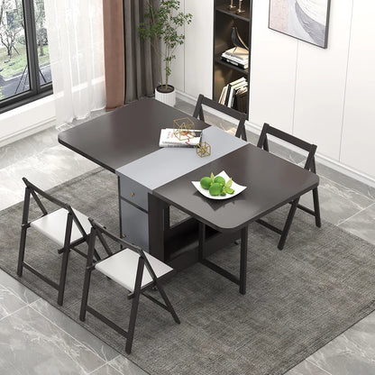 Ultic 1500mm Modern Grey Rectangle Folding Wood Dining Table Set with Chair 5 Pieces