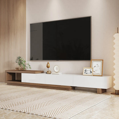 Quoint Modern TV Stand Retracted & Extendable 3-Drawer Media Console for TV Up to 80"