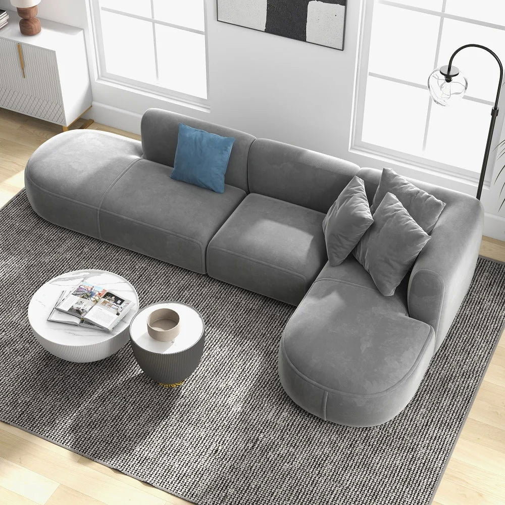 3450mm L-Shaped Sectional Corner Modern Modular Sofa with Pillows in Grey - 