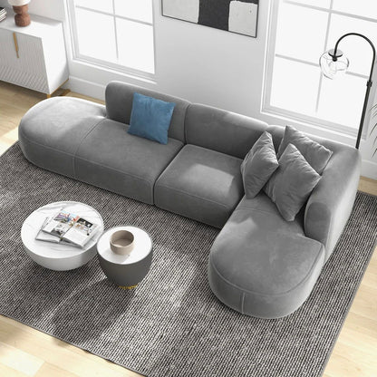 3450mm L-Shaped Sectional Corner Modern Modular Sofa with Pillows in Grey - 