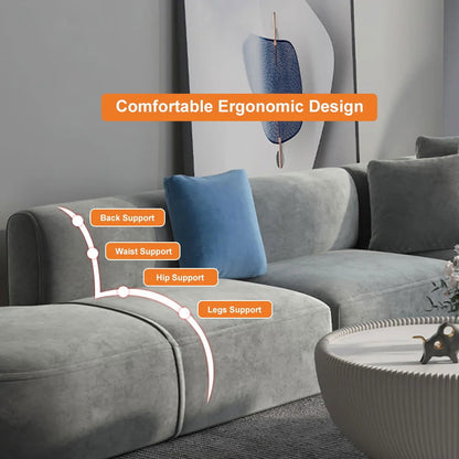 3450mm L-Shaped Sectional Corner Modern Modular Sofa with Pillows in Grey - 