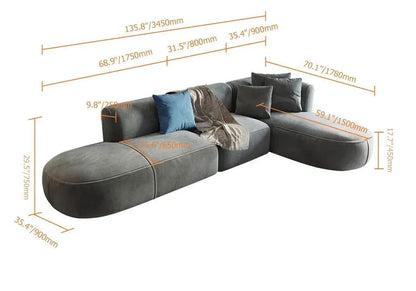 3450mm L-Shaped Sectional Corner Modern Modular Sofa with Pillows in Grey - 