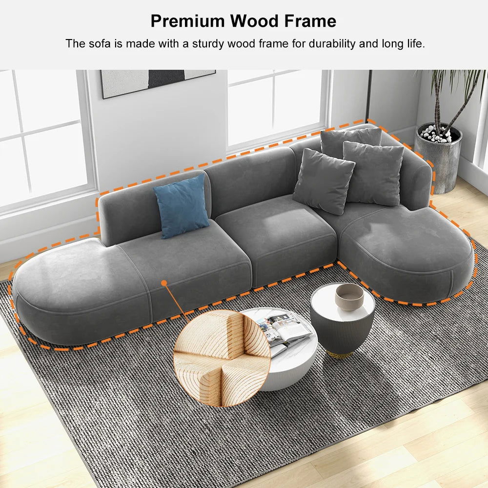 3450mm L-Shaped Sectional Corner Modern Modular Sofa with Pillows in Grey - 