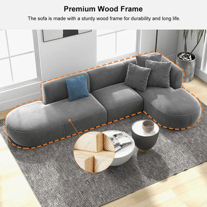 3450mm L-Shaped Sectional Corner Modern Modular Sofa with Pillows in Grey - 