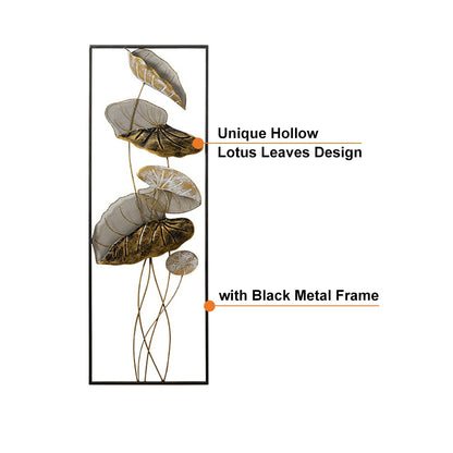 35.8" 2 Pieces Metal Lotus Leaves Wall Decor Set for Living Room with Black Frame - 