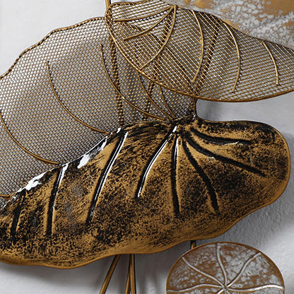 35.8" 2 Pieces Metal Lotus Leaves Wall Decor Set for Living Room with Black Frame - 