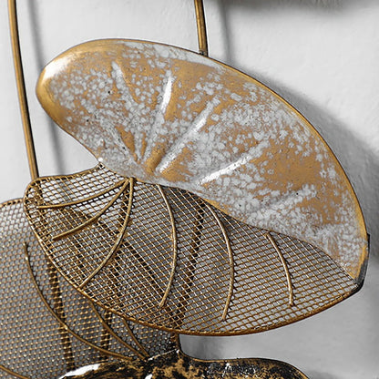 35.8" 2 Pieces Metal Lotus Leaves Wall Decor Set for Living Room with Black Frame - 