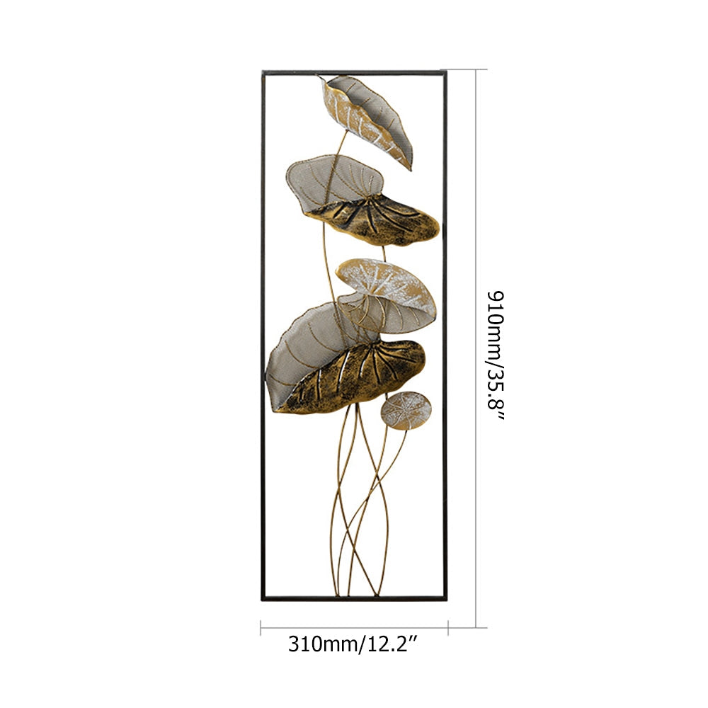 35.8" 2 Pieces Metal Lotus Leaves Wall Decor Set for Living Room with Black Frame - 