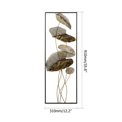 35.8" 2 Pieces Metal Lotus Leaves Wall Decor Set for Living Room with Black Frame - 