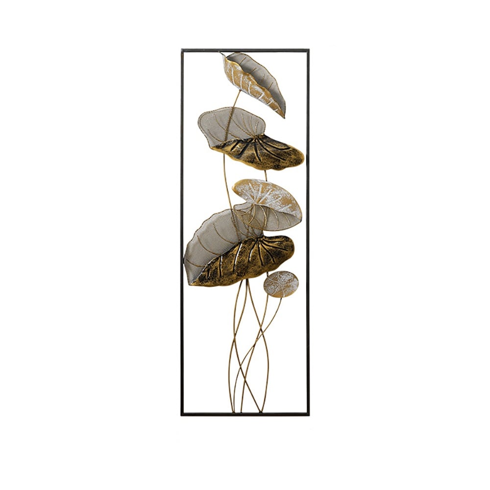 35.8" 2 Pieces Metal Lotus Leaves Wall Decor Set for Living Room with Black Frame - 