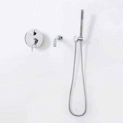 Stev Modern Wall-Mount Swivel Bath Filler Mixer Tap with Handshower in Polished Chrome