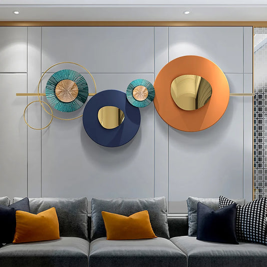 Modern Metal Wall Decor Overlapping Creative Geometric Round Home Hanging Art in Large