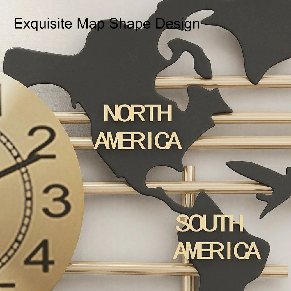 38" Modern Metal Large Map Wall Clock Decor Creative Silent Clocks Art for Living Room - 