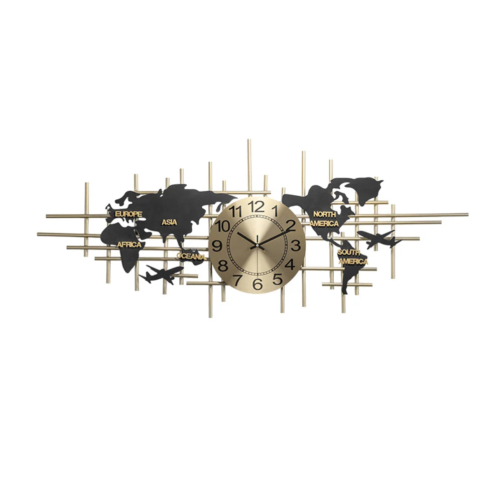 38" Modern Metal Large Map Wall Clock Decor Creative Silent Clocks Art for Living Room - 